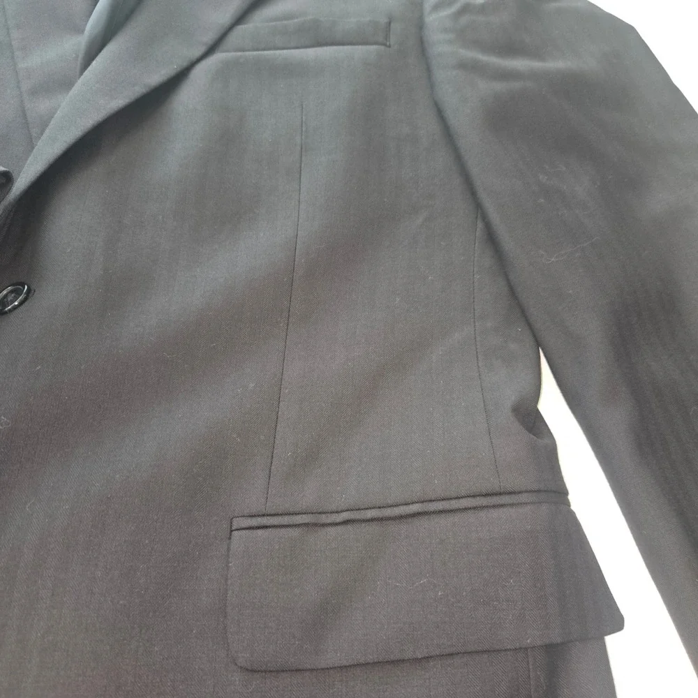 Jos A Bank Signature Collection Blazer Mens 44L Black Herringbone 100% Wool 2B